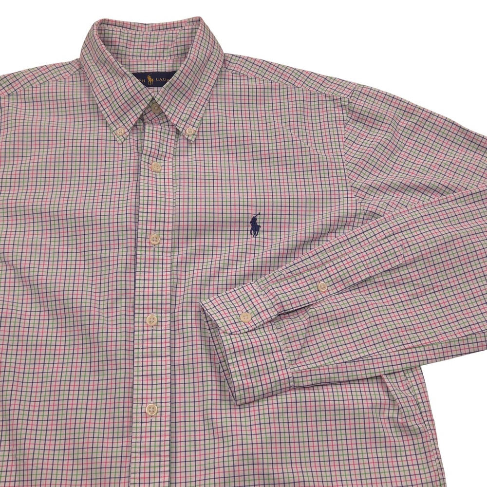 Ralph Lauren Button Down Shirt Multi-Color‎ Plaid Check Pony Logo Mens Medium